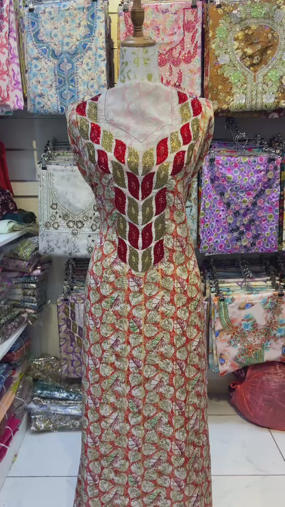 This luxurious Indonesian silk is presented in a new design, adorned with delicately set stones and six beads