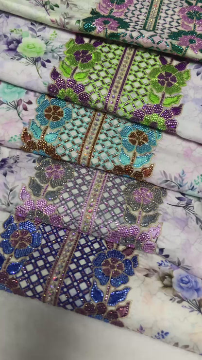 Luxurious Armani silk in a new design, embellished with six original medium-sized rhinestones