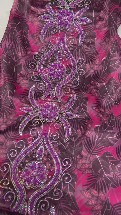 Enjoy the luxury of new digital silk, featuring an integrated design with six-pointed stones and exquisite khars embroidery