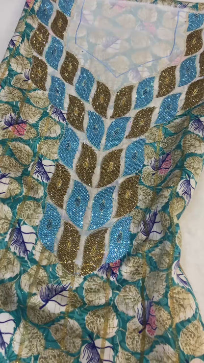 This luxurious Indonesian silk is presented in a new design, adorned with delicately set stones and six beads