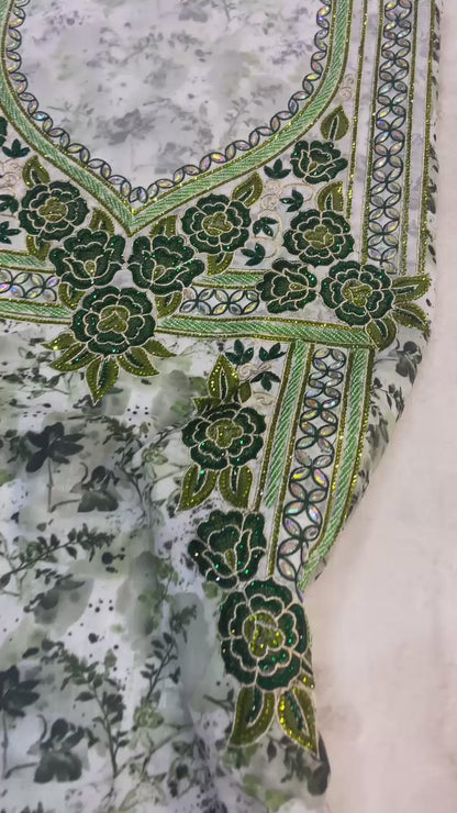 New digital cotton embellished with a six-pointed star design and elegant beads,