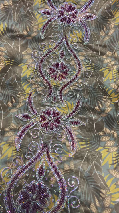 Enjoy the luxury of new digital silk, featuring an integrated design with six-pointed stones and exquisite khars embroidery