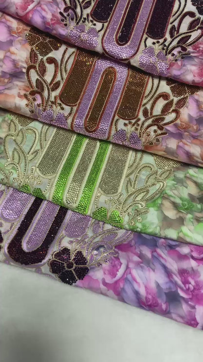Luxurious Armani silk in a new design, embellished with six original medium-sized rhinestones